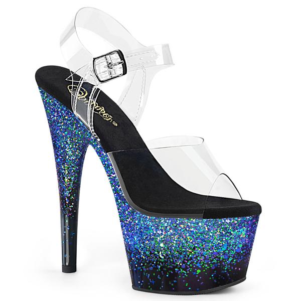 ADORE-708SS vegane Pleaser Damen High Heels Plateausandaletten blau Multi Glitter