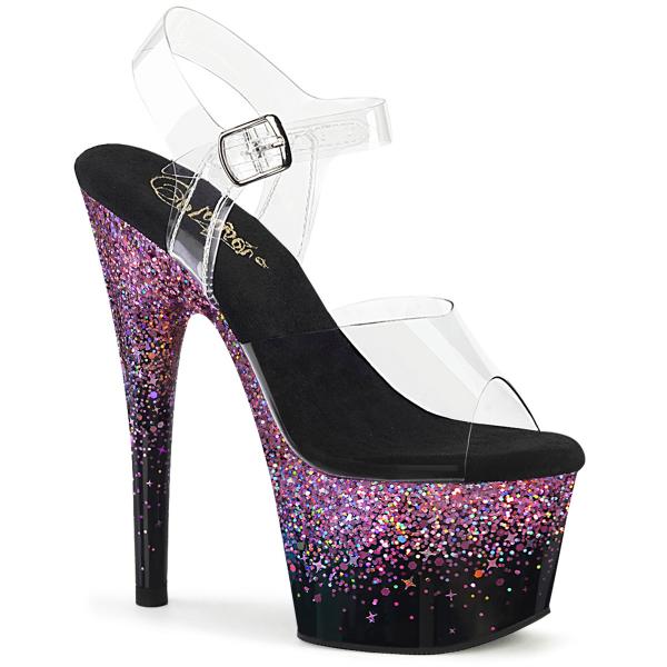 ADORE-708SS vegane Pleaser Damen High Heels Plateausandaletten lila Multi Glitter