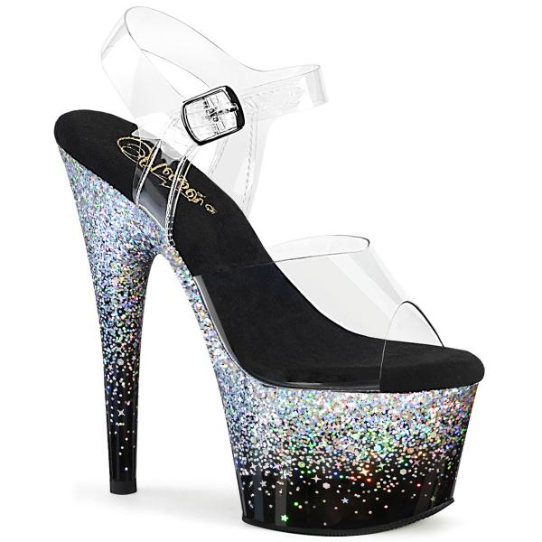 ADORE-708SS Pleaser Damen High Heels Plateausandaletten silber Multi Glitter