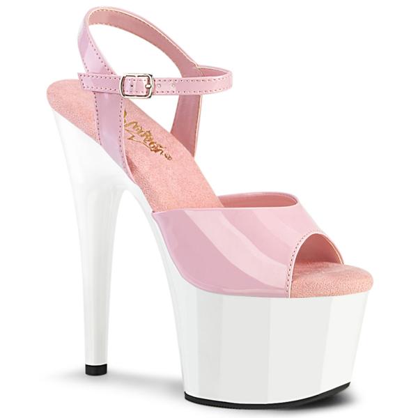 ADORE-709 Pleaser Stiletto High-Heels Riemchen Plateausandaletten babypink weiß Lack