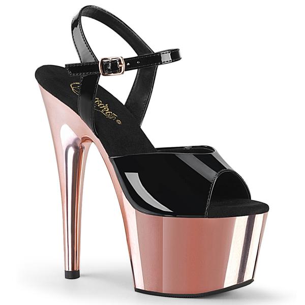 Sale ADORE-709 Pleaser High-Heels Plateausandaletten schwarz Lack rosegold Chrom 38