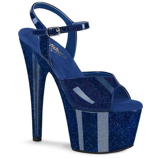 ADORE-709GP Pleaser vegan high heels ankle strap sandal navy blue glitter patent