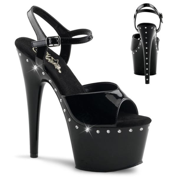 ADORE-709LS Pleaser High-Heels Plateausandaletten schwarz Lack mit Strassreihe