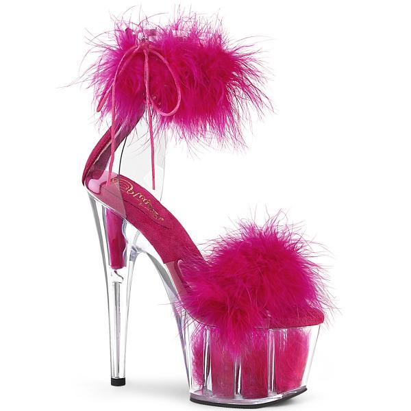 ADORE-724F vegan Pleaser close back ankle cuff sandal marabou fur clear hot pink