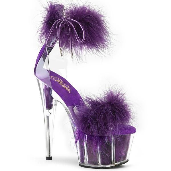 ADORE-724F vegan Pleaser close back ankle cuff sandal marabou fur clear purple