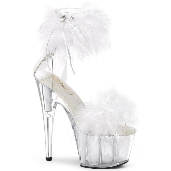 ADORE-724F vegan Pleaser close back ankle cuff sandal marabou fur clear white