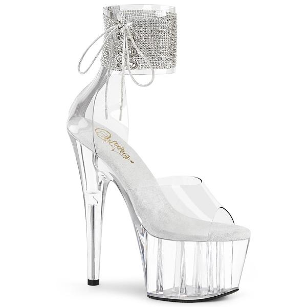 ADORE-724RS Pleaser vegan platform sandal rhinestones ankle cuff clear