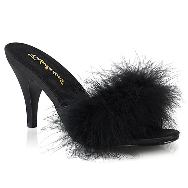 AMOUR-03 Fabulicious ladies slipper black matte marabour fur