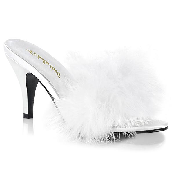 AMOUR-03 Fabulicious ladies slipper white matte marabour fur