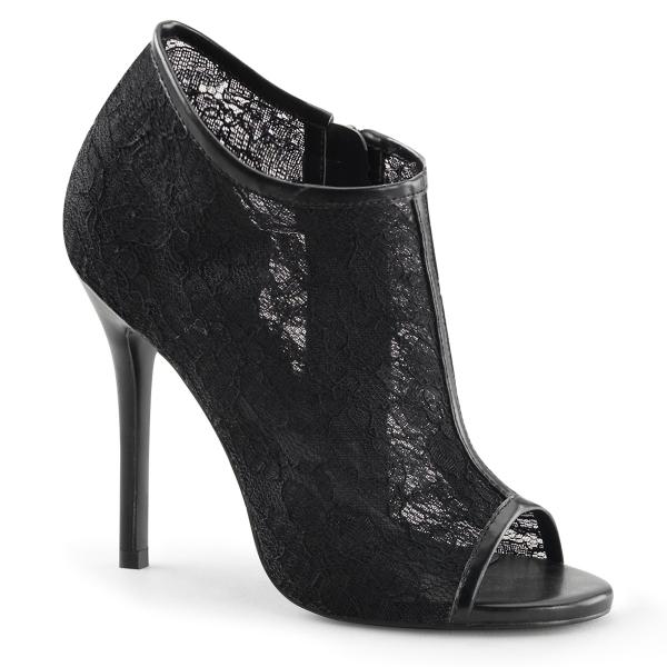 Sale AMUSE-56 Pleaser high heels open-toe bootie lace overlay black 38