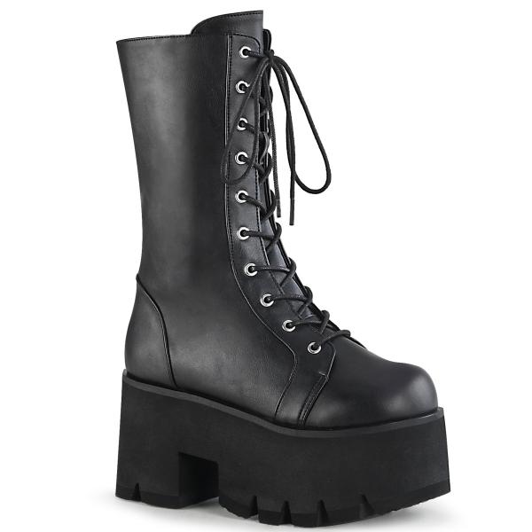 Sale ASHES-105 DemoniaCult Platform Lace-Up Mid-Calf Boot black vegan 40