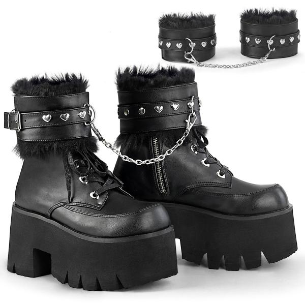 Sale ASHES-57 DemoniaCult vegan cut out removable ankle cuffs boot d-ring chain black matte 39