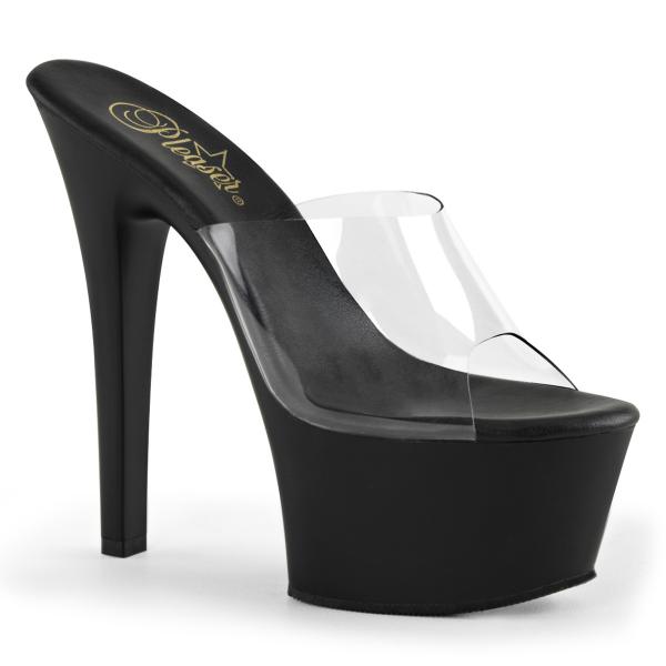 ASPIRE-601 Pleaser High-Heels Plateaupantoletten klar schwarz vegane Innensohle