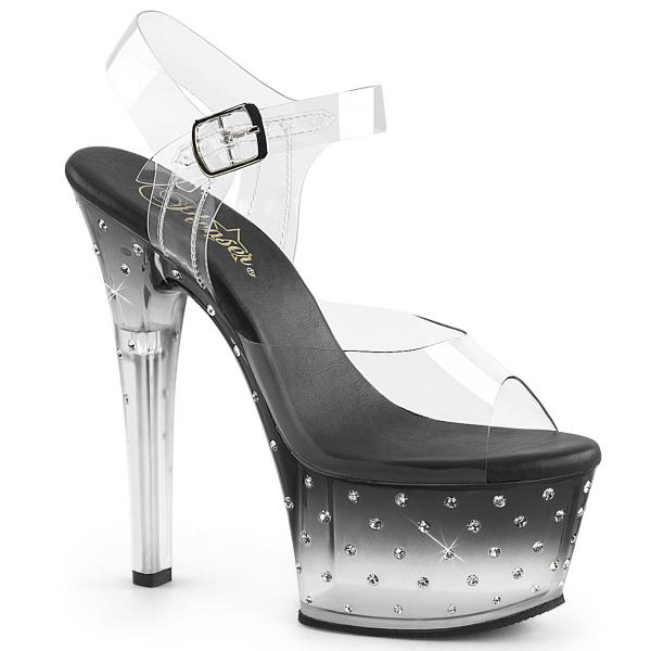 ASPIRE-608STD Pleaser High-Heels Plateausandaletten klar schwarz Strassnieten