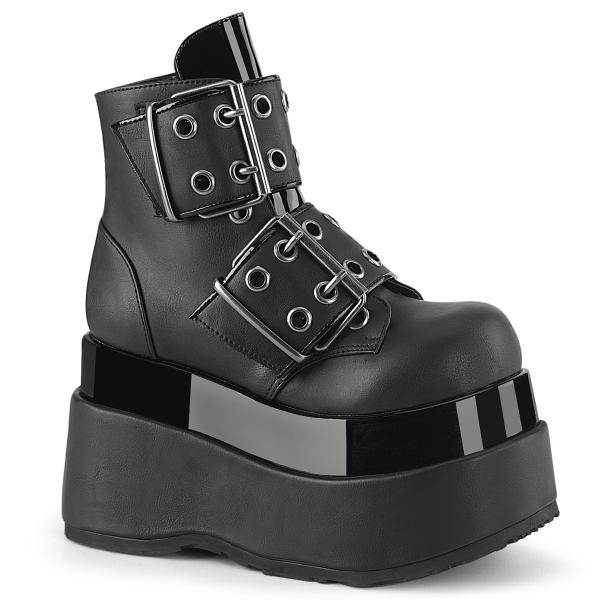 BEAR-104 DemoniaCult vegan tiered platform lace up ankle boot buckle straps black matte