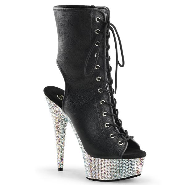 BEJEWELED-1016-6 Pleaser high heels lace-up ankle boot silver rhinestones black matte