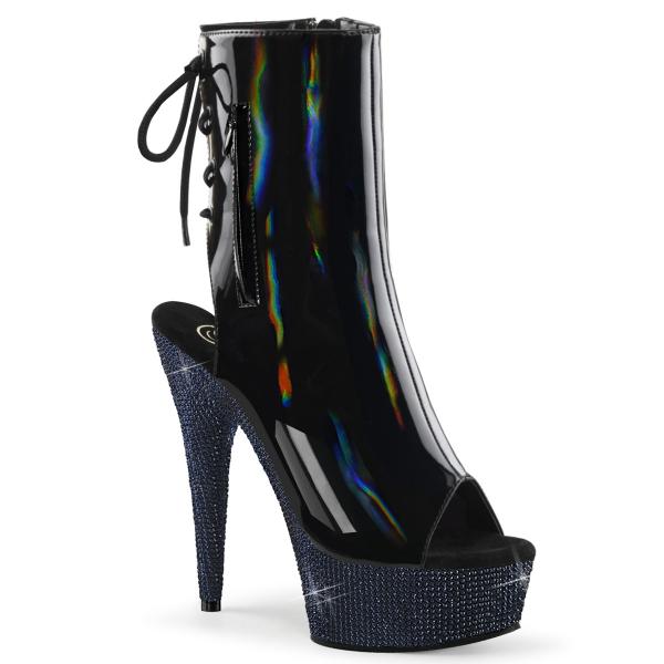 BEJEWELED-1018DM-6 Pleaser open toe heel ankle boot black patent midnight rhinestones