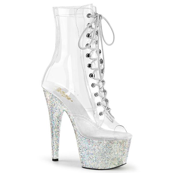 BEJEWELED-1021C-7 Pleaser Damen High Heels Peep Toe Plateaustiefeletten klar silber Strass