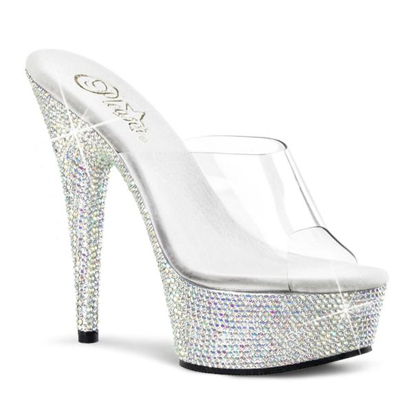 BEJEWELED-601DM Pleaser Multi Strass High-Heels Plateaupantoletten klar-silber