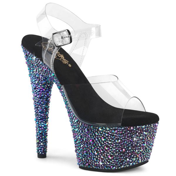 BEJEWELED-708MS Pleaser Damen High Heels Plateausandaletten klar schwarz Multi Strass