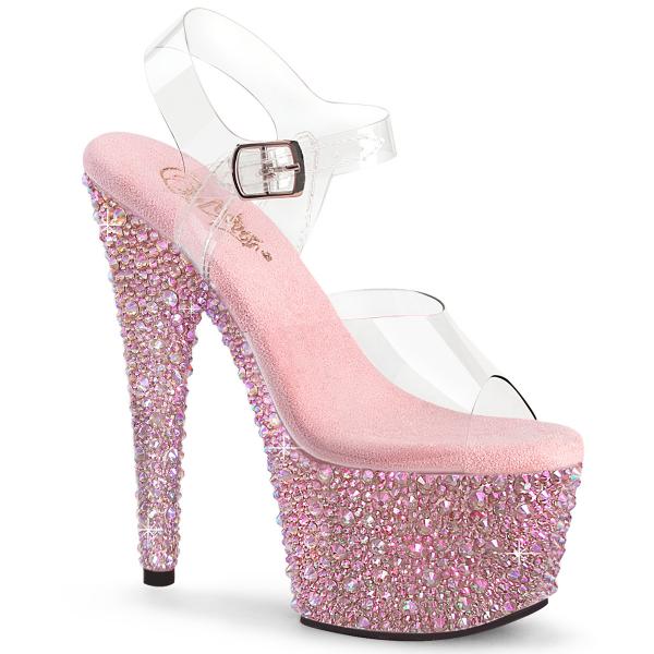 BEJEWELED-708MS Pleaser ladies high heels ankle strap sandal baby pink multi sized rhinestones