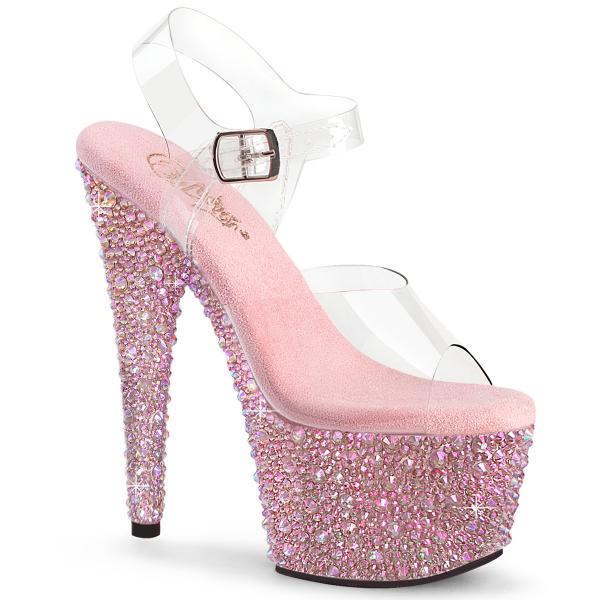 BEJEWELED-708MS Pleaser Damen High Heels Plateausandaletten klar babypink Multi Strass