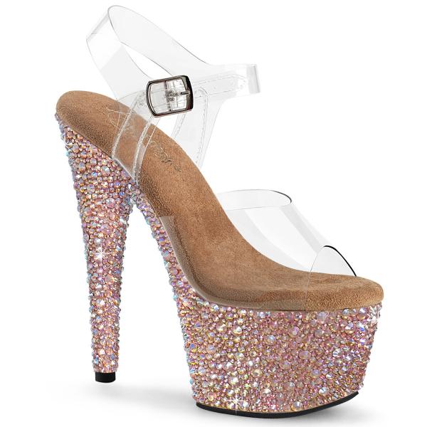 BEJEWELED-708MS Pleaser ladies high heels ankle strap sandal rose gold multi sized rhinestones