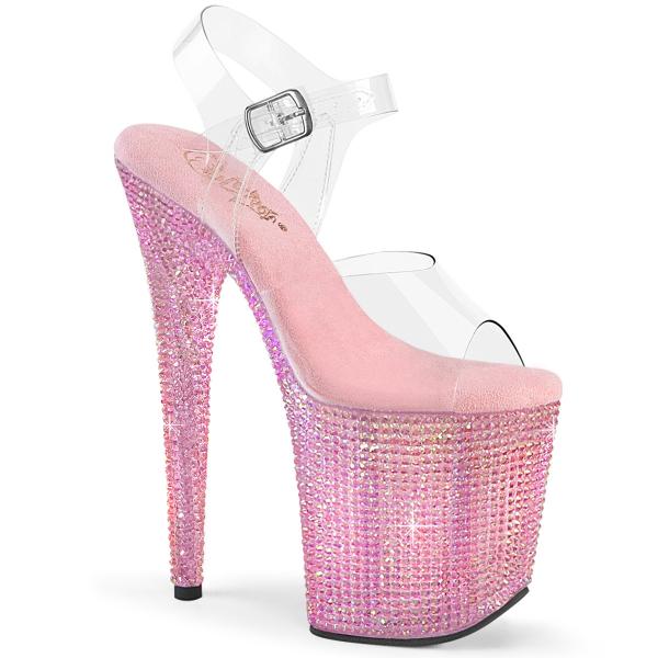 BEJEWELED-808RRS Pleaser high heels ankle strap sandal clear baby pink resin rhinestones