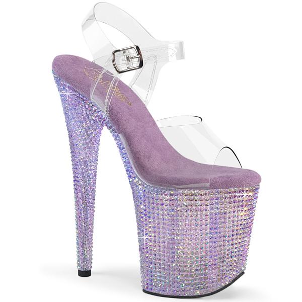 BEJEWELED-808RRS Pleaser high heels ankle strap sandal clear lavender resin rhinestones