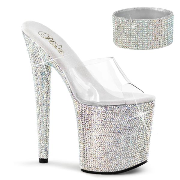 BEJEWELED-812RS Pleaser silber Multi Strass Plateau Pantoletten klar Knöchelmanschette