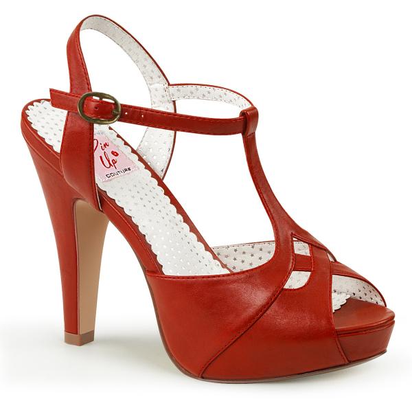 BETTIE-23 Pin Up Couture semi hidden platform t-strap sandal red matte