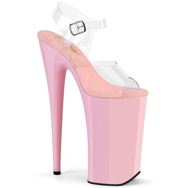 BEYOND-008 Pleaser skyscraper high heels ankle strap sandal clear baby pink