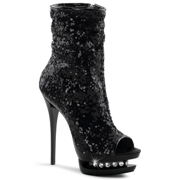 BLONDIE-R-1008 Pleaser High-Heels Dualplateau Stiefeletten schwarz Pailletten Strass