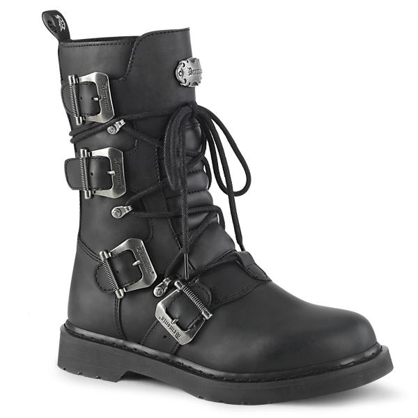 Sale BOLT-265 vegane DemoniaCult Kampf Schnürstiefel schwarz Lederoptik 4 Schnallen 38