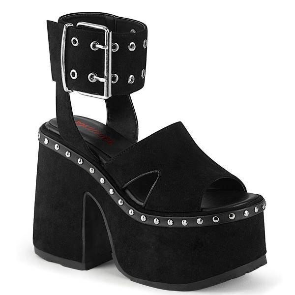 CAMEL-102 DemoniaCult platform ankle strap sandal black vegan Suede with studs