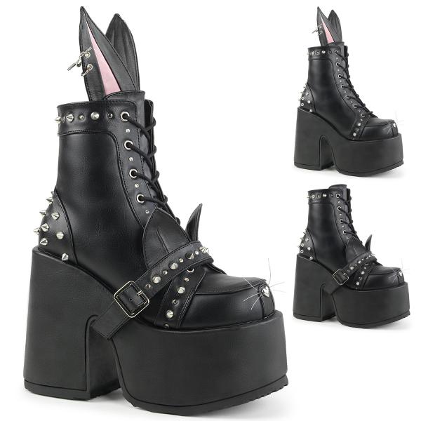 CAMEL-202 DemoniaCult platform lace-up ankle boot black cat bunny design spikes