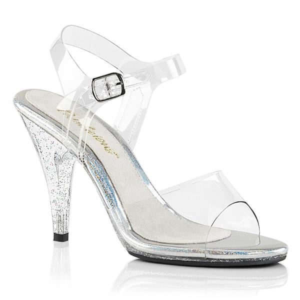 Sale CARESS-408MG Fabulicious high heels platform ankle strap sandal clear with mini glitter 37