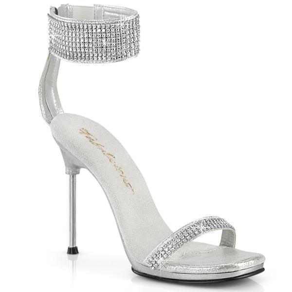 CHIC-40 Fabulicious edle High-Heels Sandaletten silber schimmernd Stoff Strass