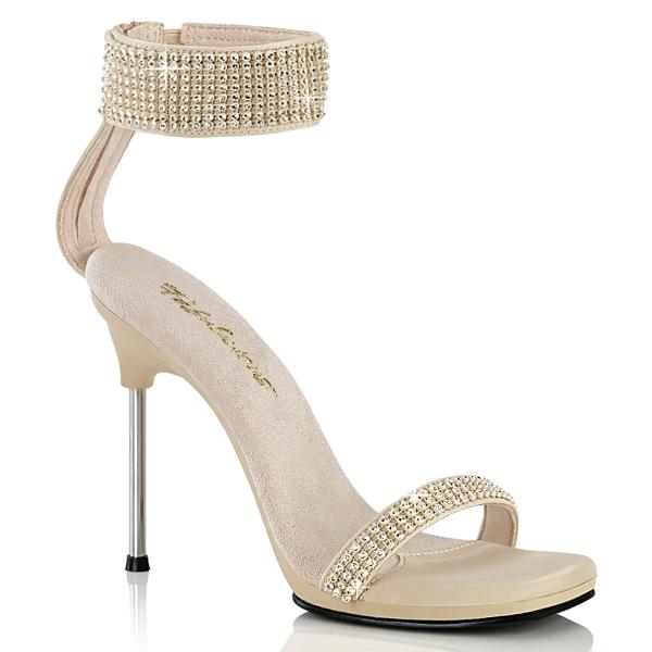 CHIC-40 Fabulicious elegante High-Heels Sandaletten hellbraun Lederoptik Strass