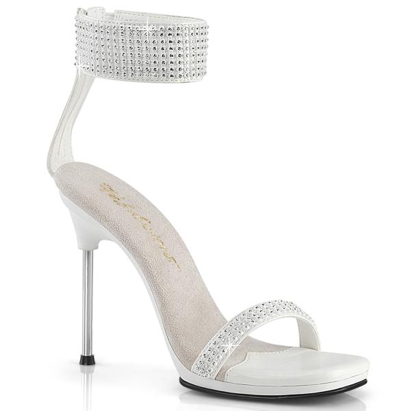 CHIC-40 sexy Fabulicious elegante High-Heels Sandaletten weiß Lederoptik Strass