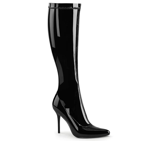 CLASSIQUE-2000 Pleaser vegane Damen High Heels Stiefel schwarz Stretch Lack