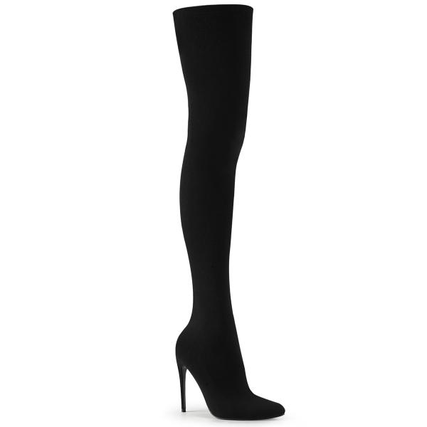 Sale COURTLY-300 High-Heels stretch pull-on thigh high boot black nylon 39