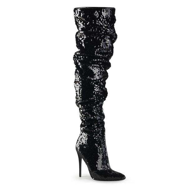 COURTLY-3011 Pleaser High-Heels Overkneestiefel schwarze Pailletten