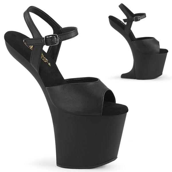 CRAZE-809 Pleaser vegane High Heels absatzlose Plateausandaletten schwarz Lederlook