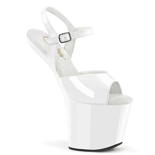 CRAZE-809 Pleaser high heelless platform ankle strap sandal white patent
