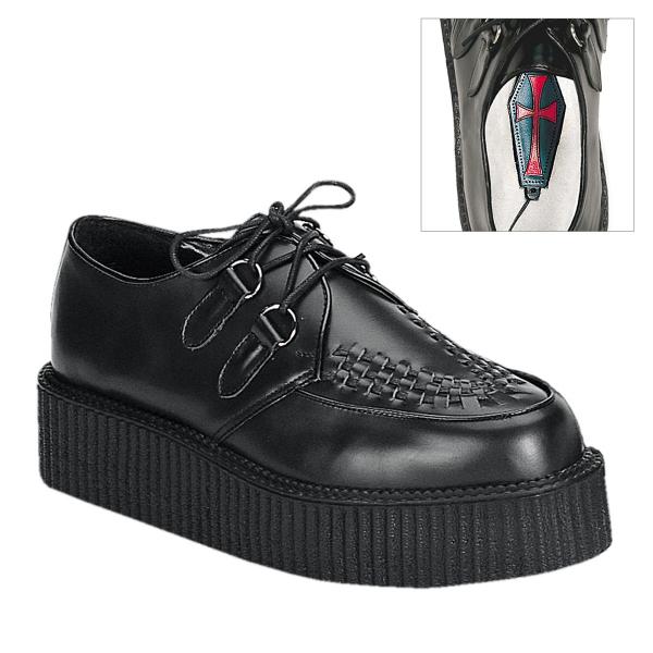 Sale CREEPER-402 DemoniaCult unisex platform shoe black leather interwoven apron 42