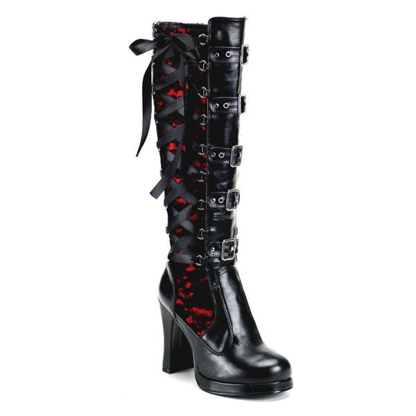 Auktion CRYPTO-106 DemoniaCult platform knee high boot black red lace corset style lacing 40