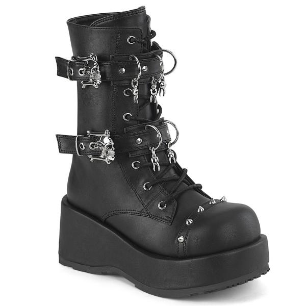 Sale CUBBY-54 DemoniaCult Plateaustiefel Totenkopfriemen Zahnanhänger Nieten schwarz Matt 38