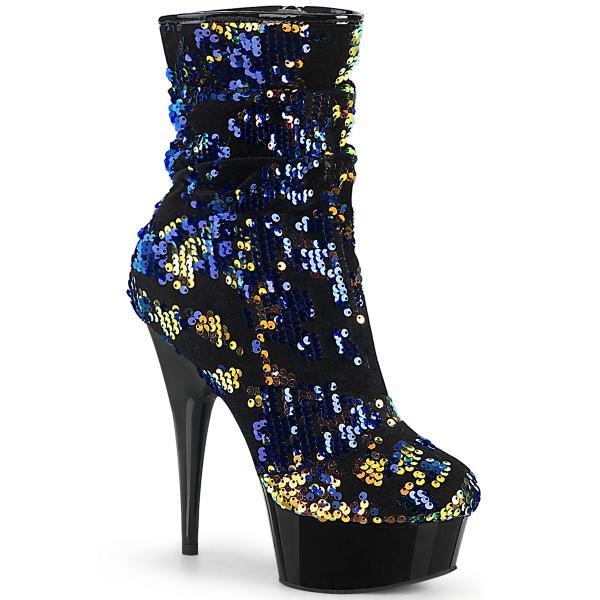 DELIGHT-1004 Pleaser High Heels Platform Ankle Boot blue iridescent Sequins