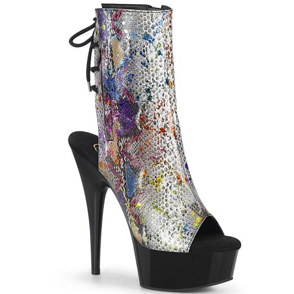 Sale DELIGHT-1018SP Pleaser platform open toe high heel ankle boot multi color snake print 38